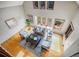 Overhead shot of a well-lit living room featuring hardwood floors and neutral furniture at 4180 S Yukon Way, Lakewood, CO 80235