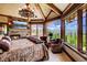 This main bedroom offers a fireplace and beautiful mountain views at 300 Little Sallie Barber Trl, Breckenridge, CO 80424