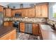 Large kitchen features stainless steel appliances, wood cabinets, stone backsplash, and kitchen island at 9677 Castle Ridge Cir, Highlands Ranch, CO 80129