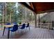 Covered deck featuring dining space with seating surrounded by mature trees and nature at 31332 Island Dr, Evergreen, CO 80439