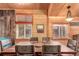 Cozy dining area featuring natural light, rustic wood accents, and views of the outdoor greenery at 85 Revett Dr # 66, Breckenridge, CO 80424