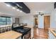 Open concept kitchen with butcher block counters, tile backsplash and modern appliances at 695 Manhattan Dr # 109, Boulder, CO 80303