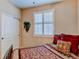 Charming bedroom with a window featuring white shutters, closet and a decorative plant on the wall at 4322 N Meadows Dr, Castle Rock, CO 80109