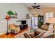 Bright living room with hardwood floors, neutral decor, and a ceiling fan at 4322 N Meadows Dr, Castle Rock, CO 80109