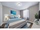 Bedroom features a neutral-toned color palette, hardwood floors, and blue accents at 7720 S Queensburg Way, Aurora, CO 80016