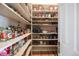 Walk-in pantry with ample shelving for organized food storage at 7645 Fox Creek Trl, Franktown, CO 80116