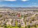 Panoramic aerial view of the home's location reveals a well-established neighborhood with mountain views and city amenities nearby at 9658 W Chatfield Ave # D, Littleton, CO 80128