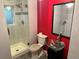 Updated bathroom with glass shower, modern vessel sink, and mosaic tile accents at 12452 W Dumbarton Pl, Morrison, CO 80465