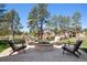Outdoor fire pit with seating surrounded by mature trees, creating an inviting space for relaxation and entertainment at 5787 Powell Rd, Parker, CO 80134