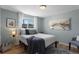 Cozy bedroom with light blue walls, hardwood floors, and a comfortable bed at 3300 Oneida St, Denver, CO 80207