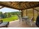 Covered patio with mountain view, comfortable seating, and ample space for entertaining at 3257 Sun Ridge Ln, Evergreen, CO 80439