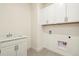 Functional laundry room with utility sink, washer/dryer hookups, and ample storage at 1884 Sawtooth Mountain Dr, Berthoud, CO 80513