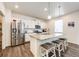 Bright kitchen with stainless steel appliances, granite countertops, island seating, and hardwood floors at 129 S Waterloo St, Aurora, CO 80018