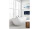 Bright bathroom featuring a freestanding tub, large window, and modern fixtures at 8357 W 68Th Ln, Arvada, CO 80004