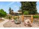 Landscaped backyard featuring a wooden fence and walkway leading to a cozy home with a covered porch at 403 Anderson St, Castle Rock, CO 80104