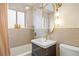 Stylish bathroom with modern fixtures, including a vanity, and shower and bath with tile surround at 1335 Jasmine St, Denver, CO 80220