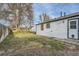 Spacious backyard with lush green grass, a privacy fence, and the rear of the home and shed at 5235 Dover St, Arvada, CO 80002