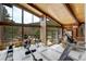 Exercise room featuring wood ceilings, natural light and various workout equipment at 5565 Osage Way, Larkspur, CO 80118