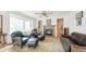 Bright living room featuring a fireplace, large windows, hardwood floors, and comfortable seating at 76 Buckthorn Dr, Littleton, CO 80127