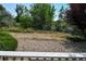 Backyard with a privacy fence and a stone ground cover; lush trees are visible beyond the fence at 12024 W Cross Dr # 106, Littleton, CO 80127