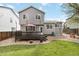 Cozy backyard deck with outdoor seating and a red umbrella, perfect for relaxing and entertaining at 331 Chelsea St, Castle Rock, CO 80104