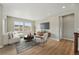Bright living room featuring hardwood floors, stylish furniture, and large windows at 17196 W 92Nd Loop, Arvada, CO 80007