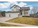 Desirable two-story home featuring a covered front porch, stone accents, and a spacious two-car garage at 5826 Sunburst Ave, Firestone, CO 80504