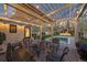 An inviting covered patio with ample seating overlooks the pool and backyard at 140 Race St, Denver, CO 80206