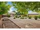 Spacious backyard with established garden beds and gravel landscaping, surrounded by mature trees and a privacy fence at 2069 Garrison St, Lakewood, CO 80215