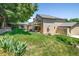 Expansive backyard with a well-kept lawn, mature trees and a covered patio offers great outdoor space at 19815 E Progress Ln, Centennial, CO 80015