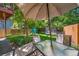 Outdoor backyard, featuring an outdoor patio set, a trampoline, and a privacy fence at 12565 Eudora St, Thornton, CO 80241