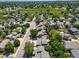 Aerial view of a peaceful residential neighborhood with green spaces and distant skyline views at 12565 Eudora St, Thornton, CO 80241