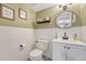 Charming half-bath with white wainscoting, modern fixtures, and stylish decor elements at 750 Tabor St # 46, Lakewood, CO 80401