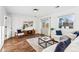Bright living room featuring hardwood floors, modern decor, and a comfortable sofa with large window views at 11899 Elizabeth Cir, Thornton, CO 80233