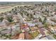 Real estate aerial view shows a residential neighborhood featuring tree-lined streets and close proximity to schools at 14867 E Harvard Ave, Aurora, CO 80014