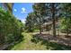Backyard featuring lush landscaping and a black iron fence at 2263 S Loveland St, Lakewood, CO 80228