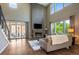 Light-filled living room with a fireplace, large windows, hardwood floors and comfortable seating at 2263 S Loveland St, Lakewood, CO 80228