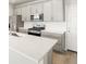 Kitchen with stainless steel appliances, white countertops, backsplash, and grey cabinetry at 764 N Tempe St, Aurora, CO 80018