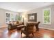Comfortable living room with a sofa, chairs, hardwood floors, plantation shutters and natural light at 2 S Monroe St, Denver, CO 80209