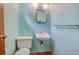 Compact bathroom with light blue walls, a modern toilet, and sink, offering a clean and functional space at 1669 S Kearney St, Denver, CO 80224