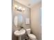 Cozy powder room featuring a pedestal sink and neutral wall color at 12627 Fisher Dr, Englewood, CO 80112