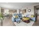 Inviting living room and kitchen boasts modern furnishings and an open layout, perfect for entertaining guests at 26741 E Peakview Pl, Aurora, CO 80016