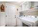 Functional laundry room with a washing machine, dryer, and shelving for storage at 16522 Bluebonnet Dr, Parker, CO 80134