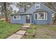 Close-up of a charming home with a blue exterior, bay window, and inviting front entrance at 7957 Elm St, Louviers, CO 80131