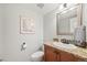 Updated powder room featuring granite countertop and updated vanity at 5991 S Eudora Way, Centennial, CO 80121