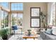Cozy living room with large windows, modern furniture, and stylish decor at 8922 S Tuscany Ln, Highlands Ranch, CO 80130