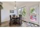 Cozy dining area featuring a round table, stylish chairs, and a doorway leading to an outdoor deck at 15649 E 7Th Cir, Aurora, CO 80011