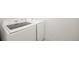 Modern laundry room featuring a new, white Samsung washer and dryer set at 3422 S Grant St, Englewood, CO 80113