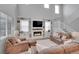 Bright living room featuring custom built-ins, a fireplace, and comfortable seating, perfect for relaxing and entertaining at 8839 Culebra St, Arvada, CO 80007