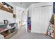 This bedroom features neutral carpet and a closet for extra storage at 5912 Randolph Ave, Castle Rock, CO 80104